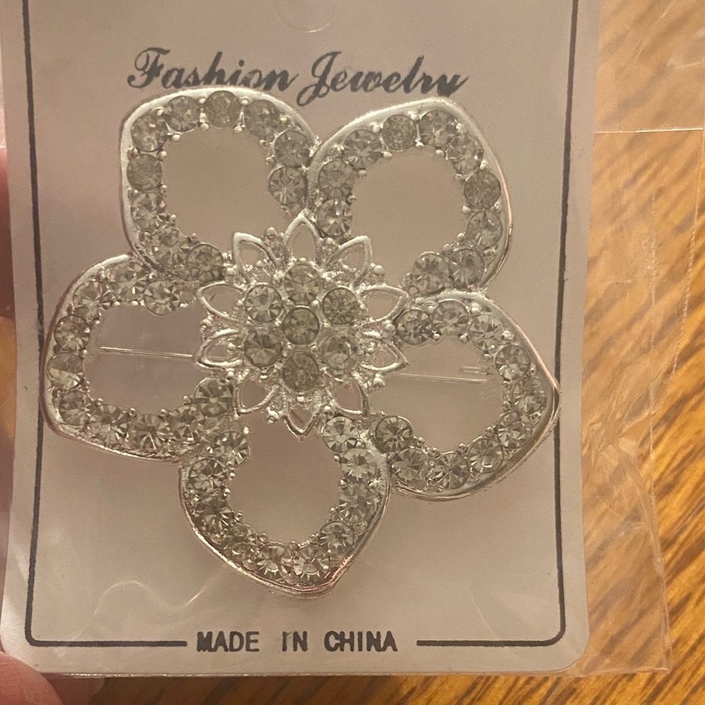 Silver Floral Crystal Brooch